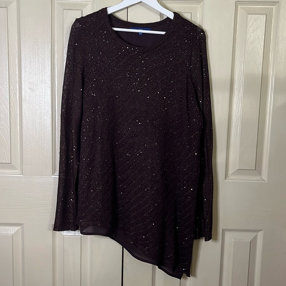 APT 9 Burgundy Sequin Asymmetrical Sweater (351T)